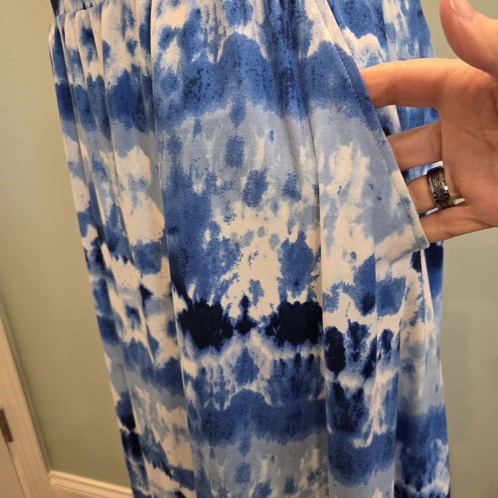 Terra & Sky Blue Tie-dye Patterned Maxi Skirt Elastic Waist Size 2X - Picture 6 of 11